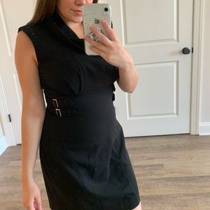 Calvin Klein Cowl Neck Black Dress w/ Gold Buckles, Size 8